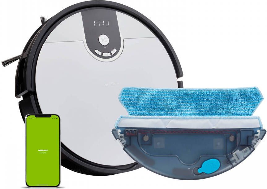MEDION Robotstofzuiger S20 SW MD20011 | App en Alexa besturing | Stofzuigen en dweilen | Intelligente navigatie | Cycloontechnologie | Groot stofreservoir | 100 min. looptijd