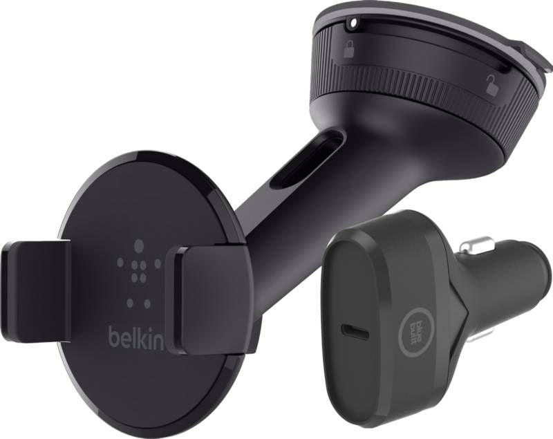 Belkin Telefoonhouder Auto Dashboard/Voorruit + BlueBuilt Autolader Power Delivery 30W