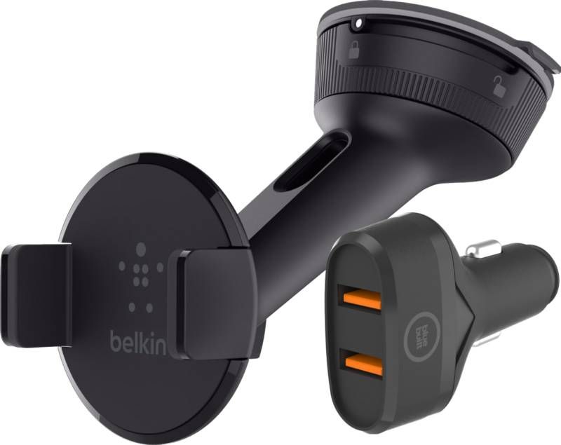 Belkin Telefoonhouder Auto Dashboard/Voorruit + BlueBuilt Autolader Quick Charge 18W