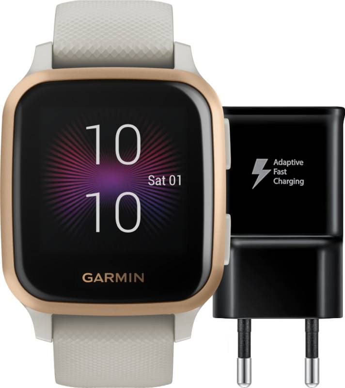 Garmin Venu Sq Music Goud/Beige + Samsung Adaptive Fast Charging Oplader met Usb A