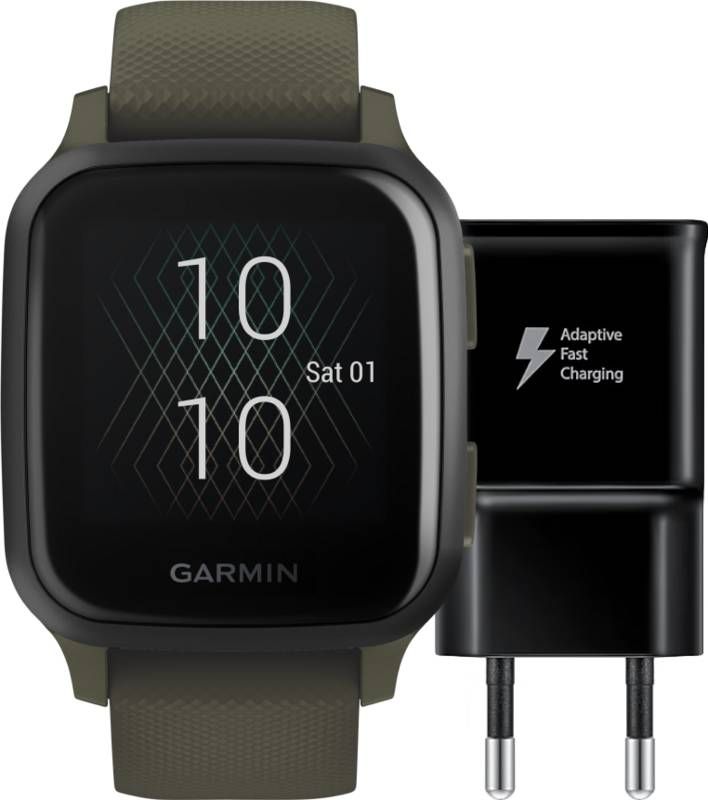 Garmin Venu Sq Music Groen + Samsung Adaptive Fast Charging Oplader met Usb A Poort 15W