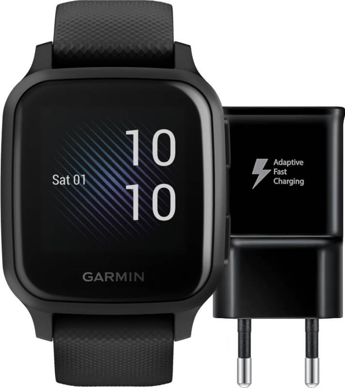 Garmin Venu Sq Music Zwart + Samsung Adaptive Fast Charging Oplader met Usb A Poort 15W