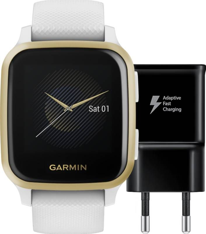 Garmin Venu Sq Wit/Goud + Samsung Adaptive Fast Charging Oplader met Usb A Poort 15W